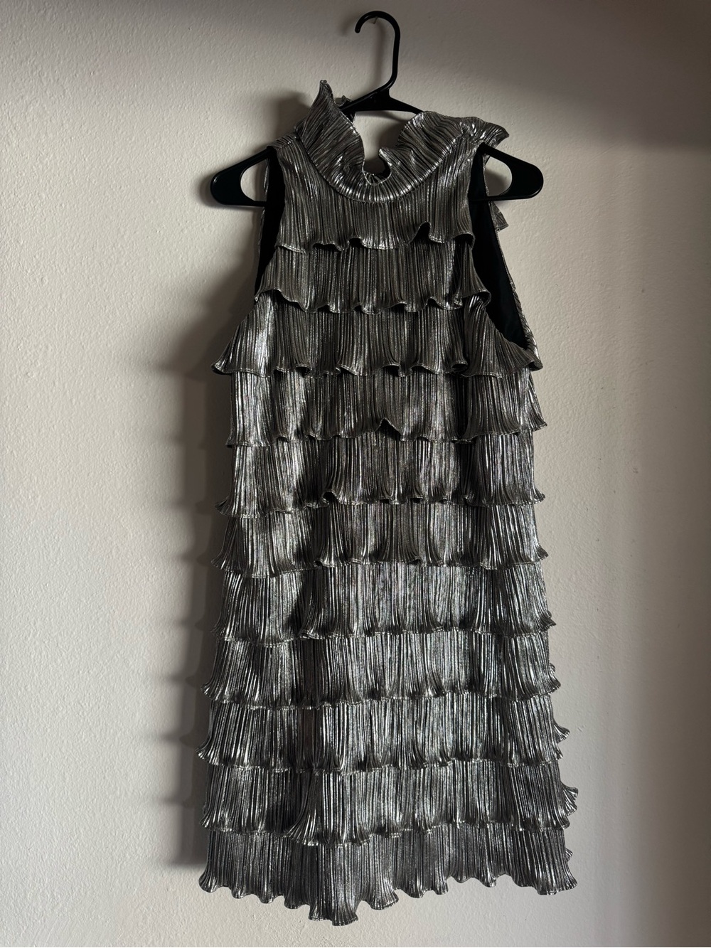 Zac Posen Silver Metallic Ruffle Tiered Mini Dress
